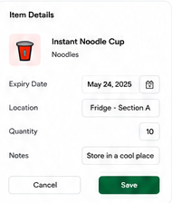 Item details form in ShelfLife Sync